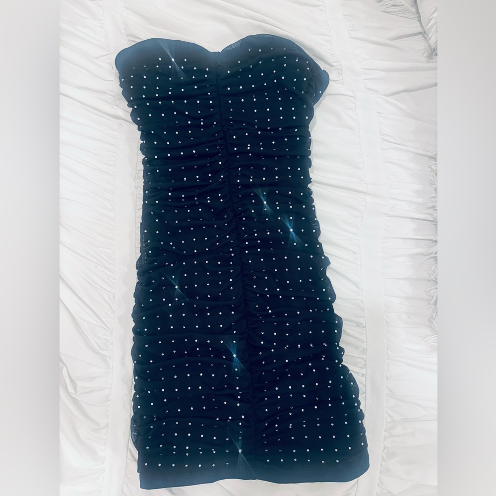 Missguided Black Strapless Rhinestone Mini Dress- size: XS. NWT